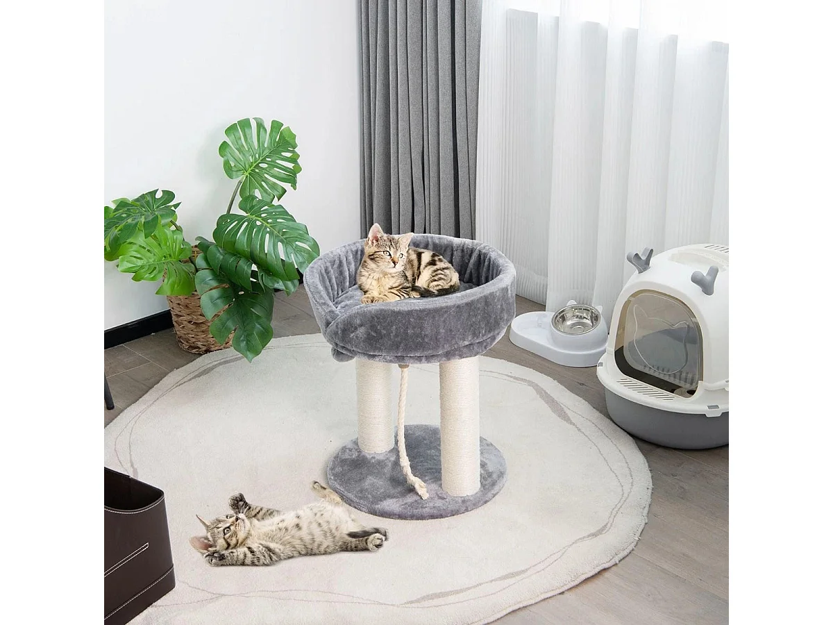 Katzenbaum Katzenkratzbaum mit Weicher Sitzfläche Sisalturm für Katzen Grau