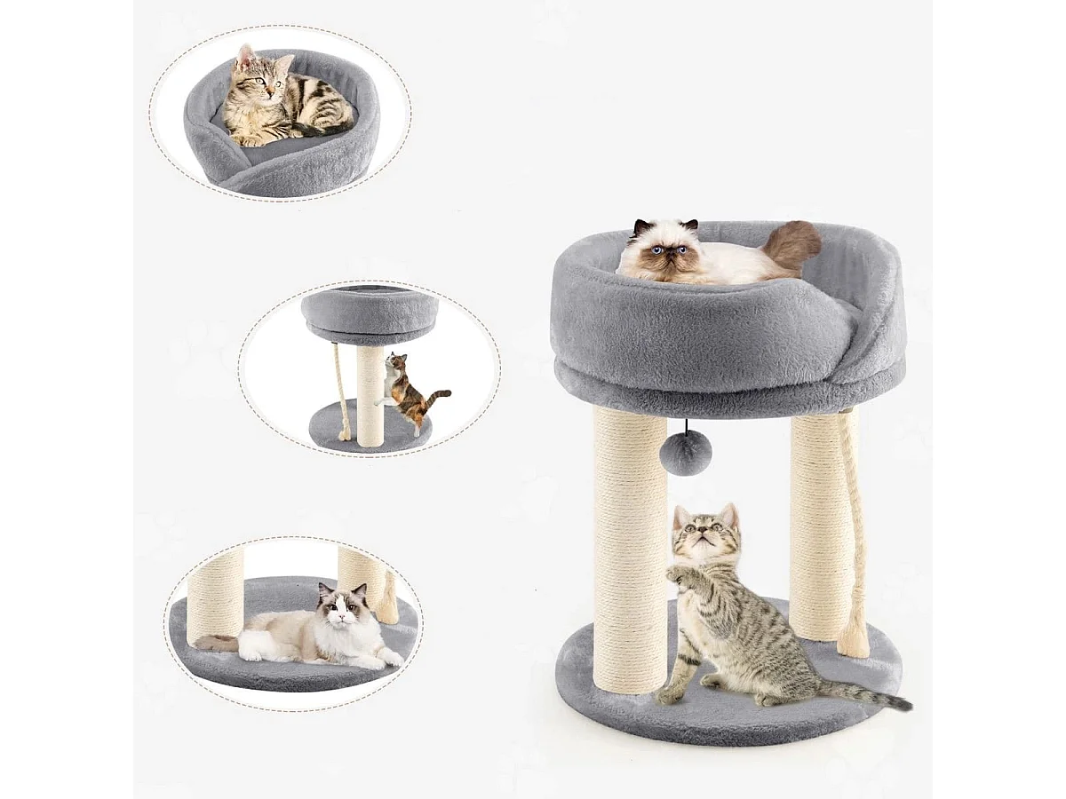 Katzenbaum Katzenkratzbaum mit Weicher Sitzfläche Sisalturm für Katzen Grau