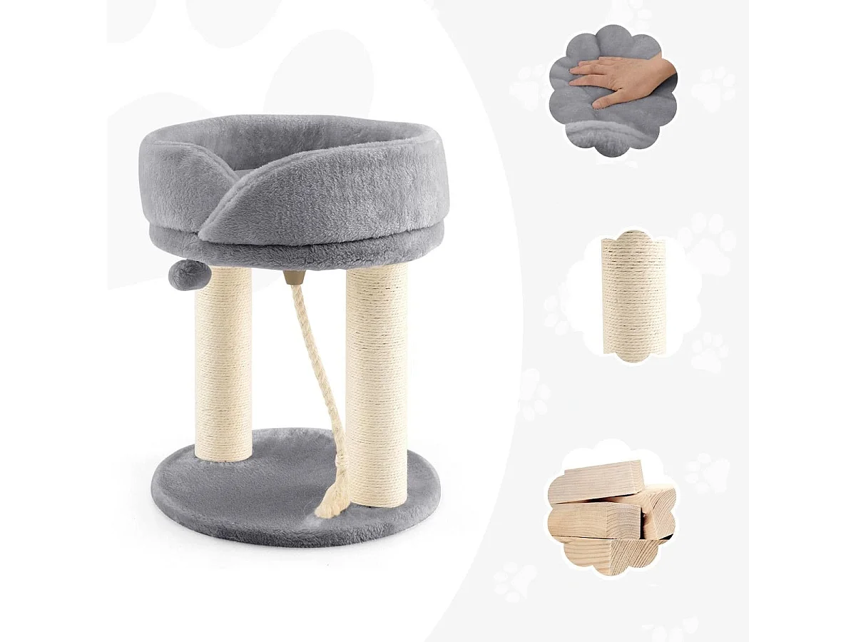 Katzenbaum Katzenkratzbaum mit Weicher Sitzfläche Sisalturm für Katzen Grau