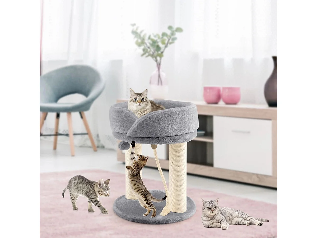 Katzenbaum Katzenkratzbaum mit Weicher Sitzfläche Sisalturm für Katzen Grau