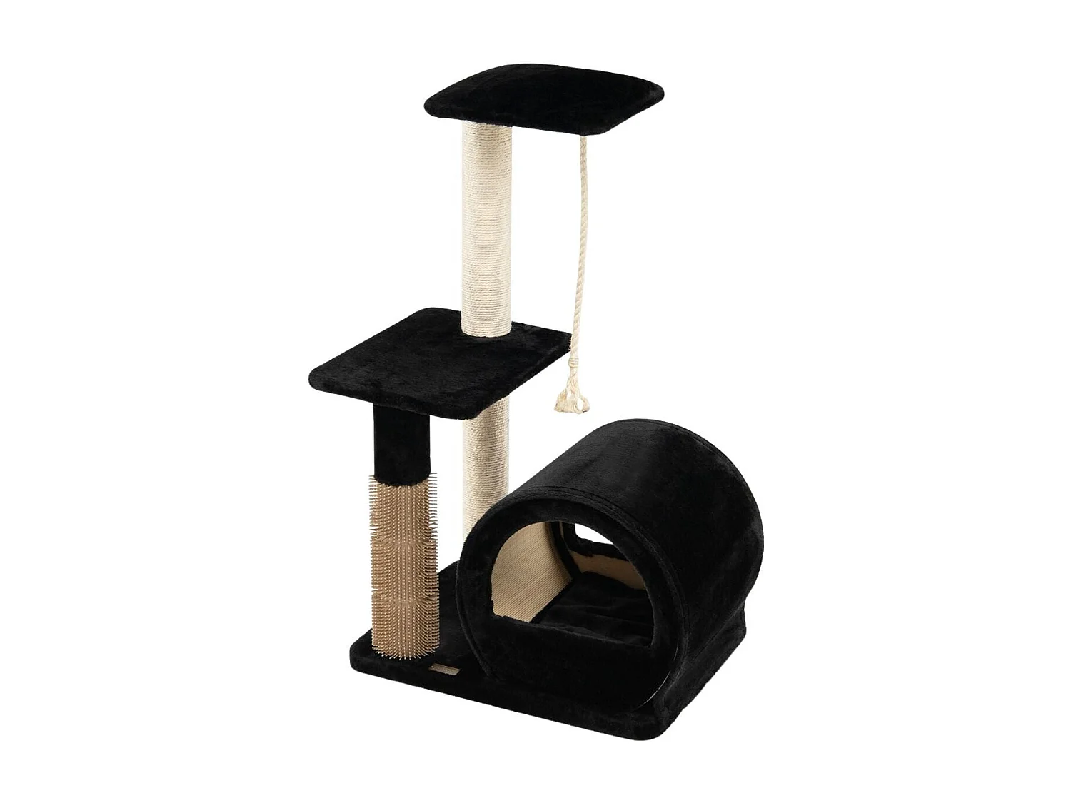 92 cm Kratzbaum mit Höhle & Kratzbrett & Pflegebürste & Ball & Plüschsitz Schwarz