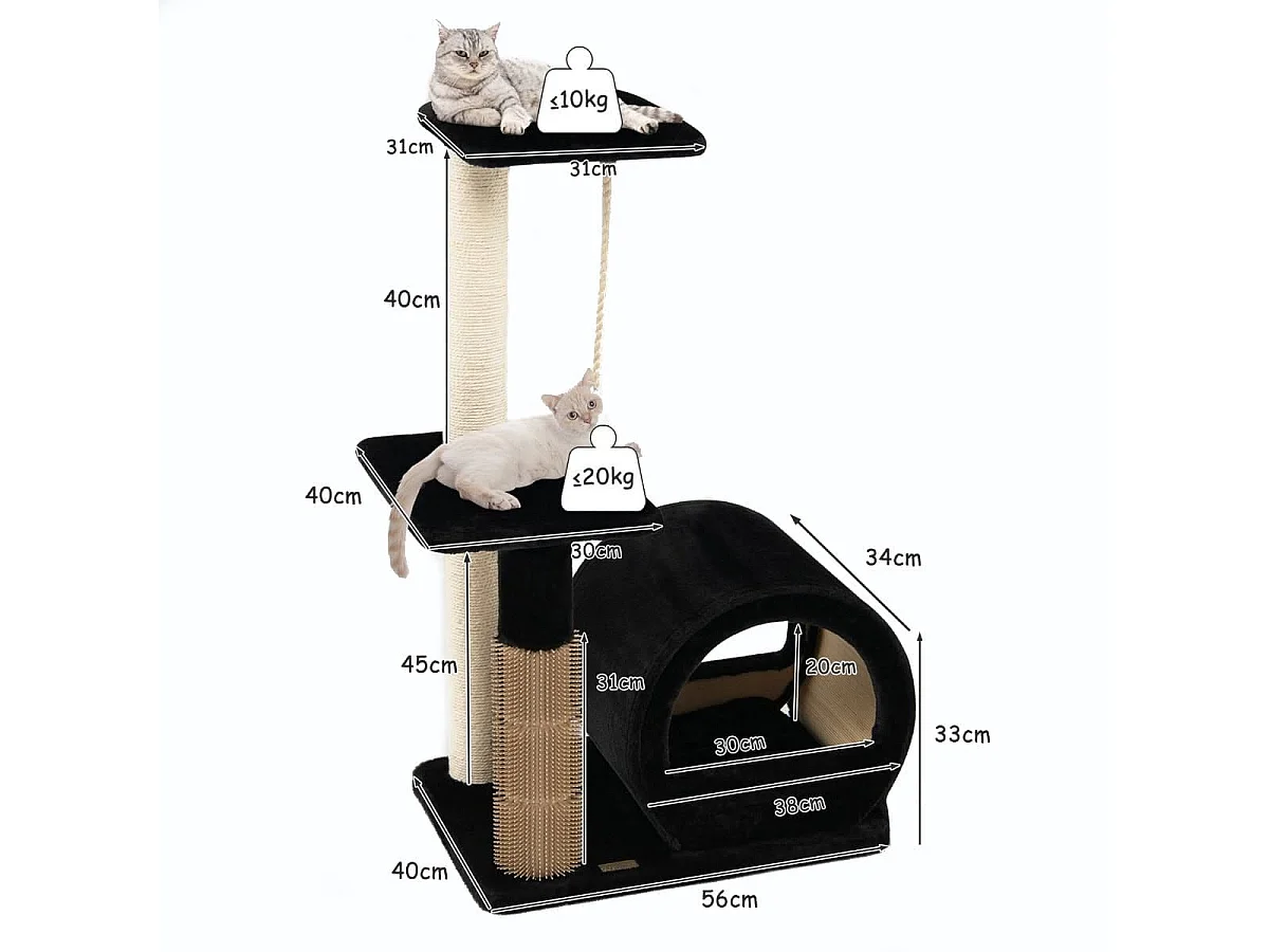 92 cm Kratzbaum mit Höhle & Kratzbrett & Pflegebürste & Ball & Plüschsitz Schwarz