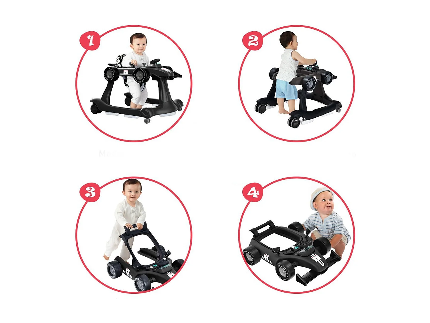 Primi passi 4 in 1 per bambini con altezza e velocità regolabili, Primi passi a spinta con carillon con luci Nero