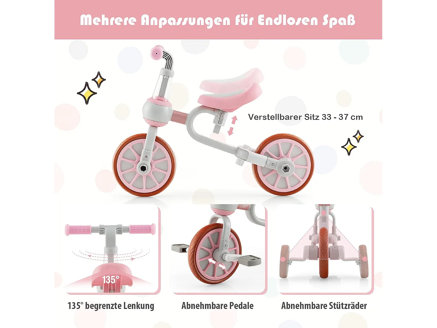 4 in 1 Kinder Dreirad + Laufrad