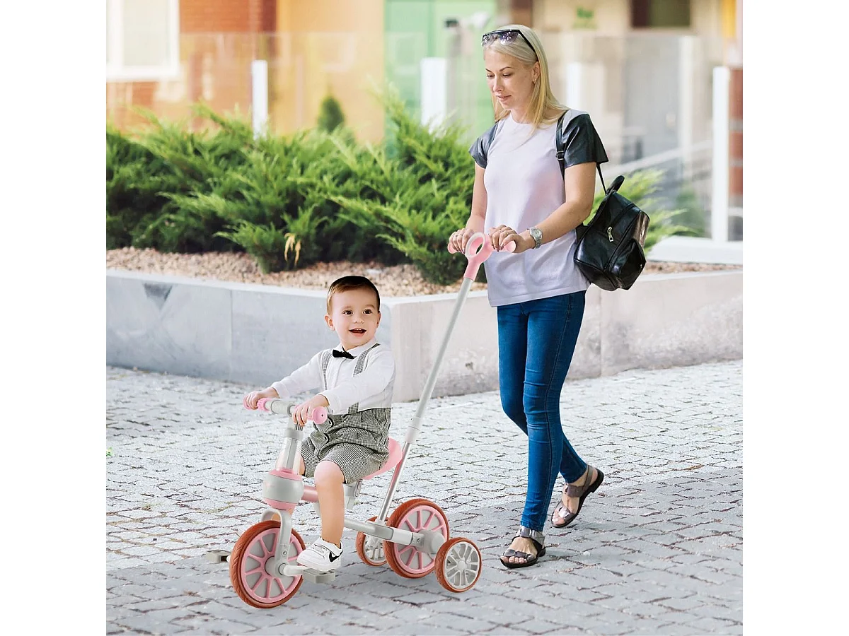 Kinderrad 4-in-1-Vorschulrad mit Eltern-Schiebegriff 37 x 72 x 101 cm Rosa
