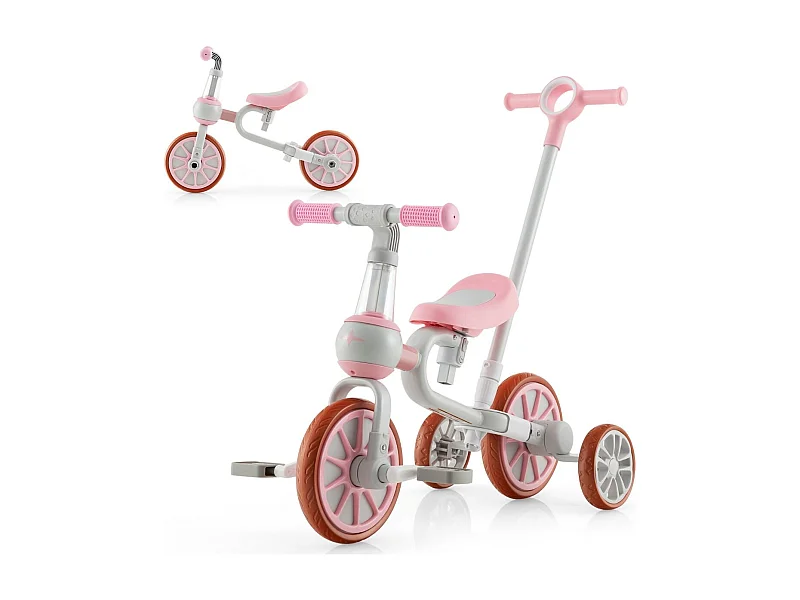 Kinderrad 4-in-1-Vorschulrad mit Eltern-Schiebegriff 37 x 72 x 101 cm Rosa