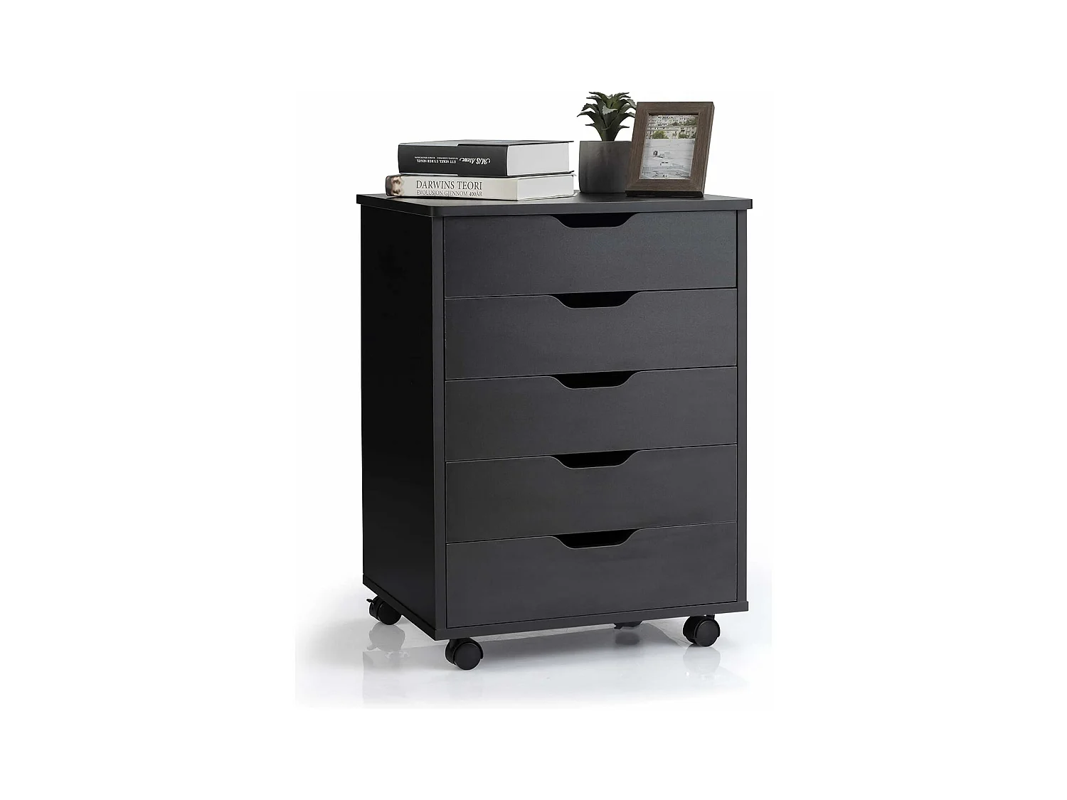Rollcontainer mit 5 Schubladen, mobiler Aktenschrank mit Rädern, Bürocontainer Schubladenschrank Rollschrank Rollwagen, Schubladenkommode für Zuhause Büro (Schwarz)