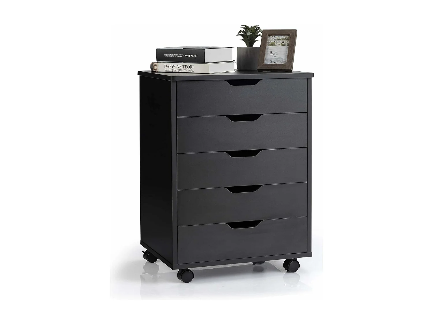 Rollcontainer mit 5 Schubladen, mobiler Aktenschrank mit Rädern, Bürocontainer Schubladenschrank Rollschrank Rollwagen, Schubladenkommode für Zuhause Büro (Schwarz)