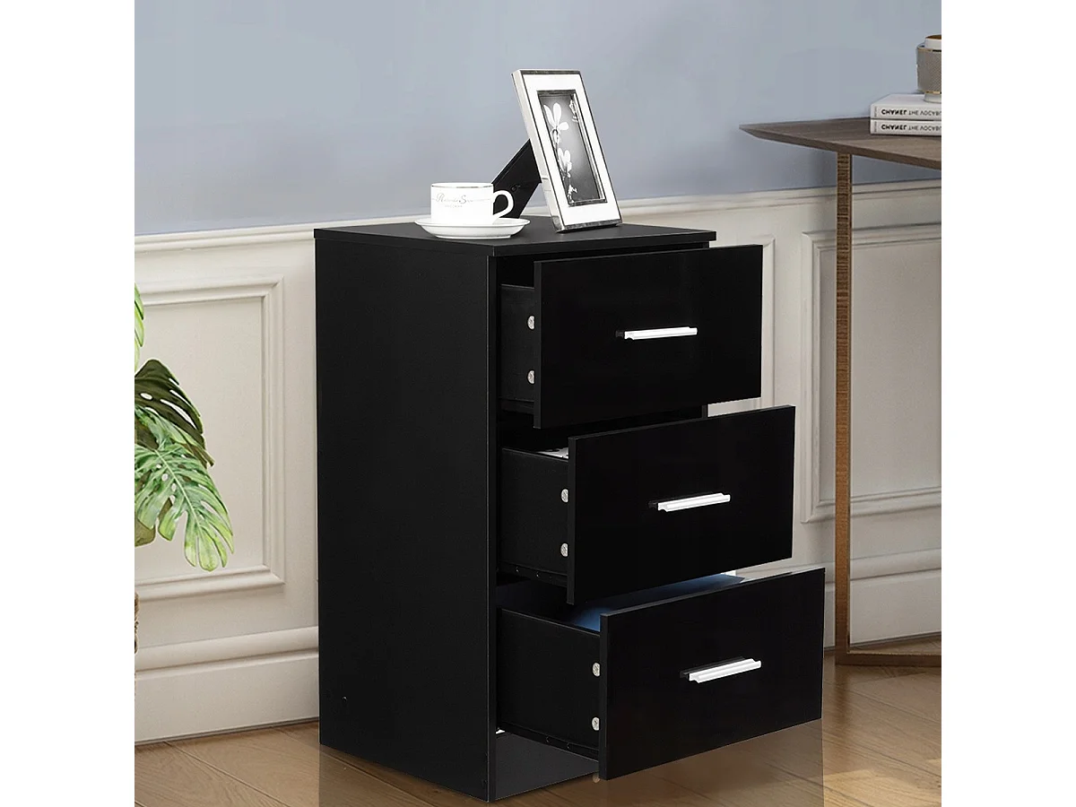 Table de Chevet  Meuble de Rangement avec 3 Tiroirs Caisson de Bureau Noir