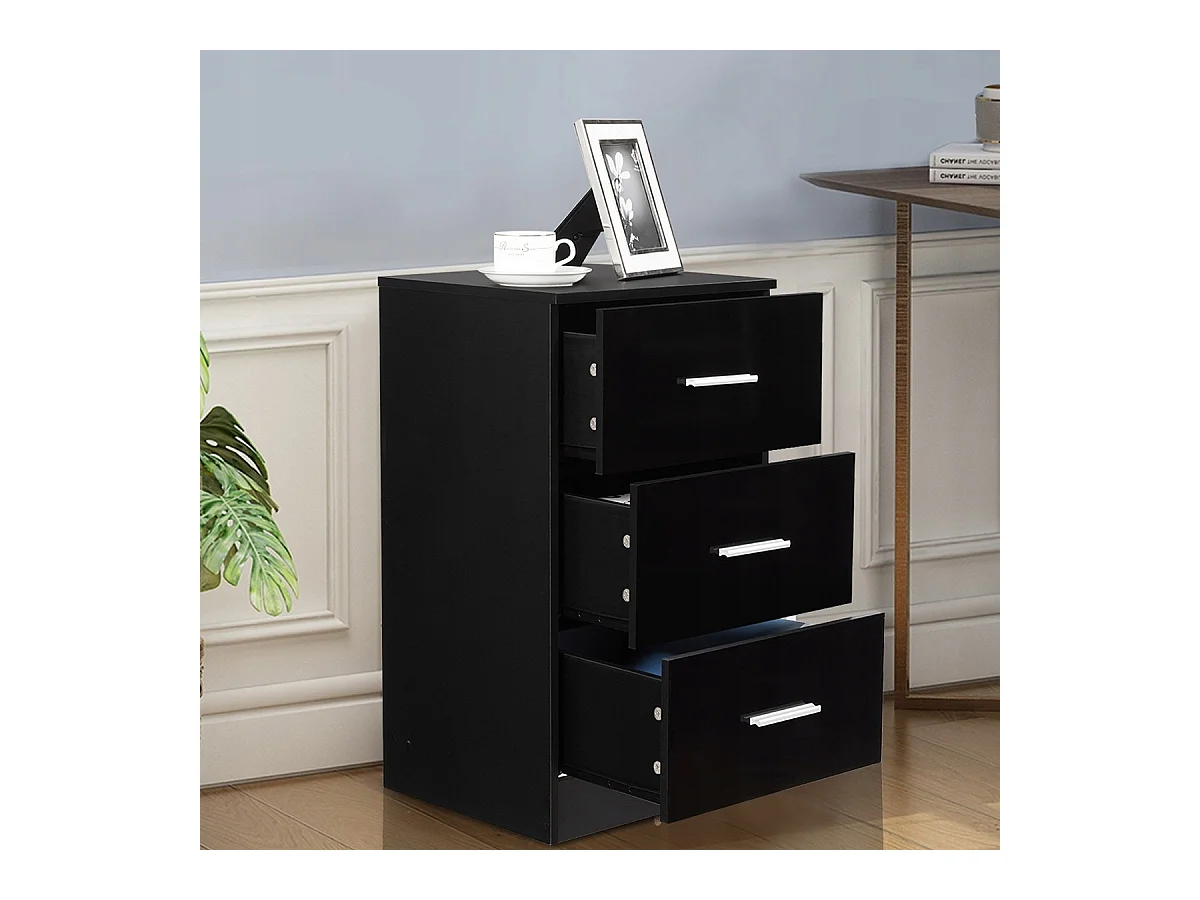 Table de Chevet  Meuble de Rangement avec 3 Tiroirs Caisson de Bureau Noir