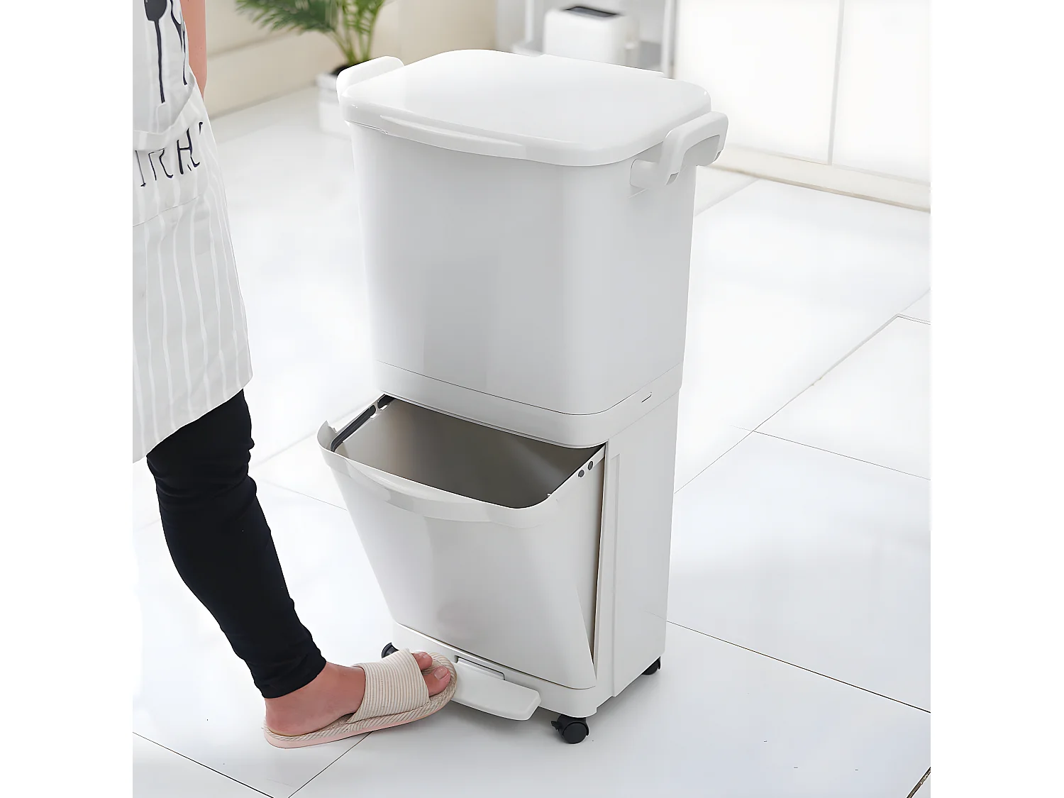 Poubelle de cuisine tri sélectif VALORIS Blanc Plastique 45L