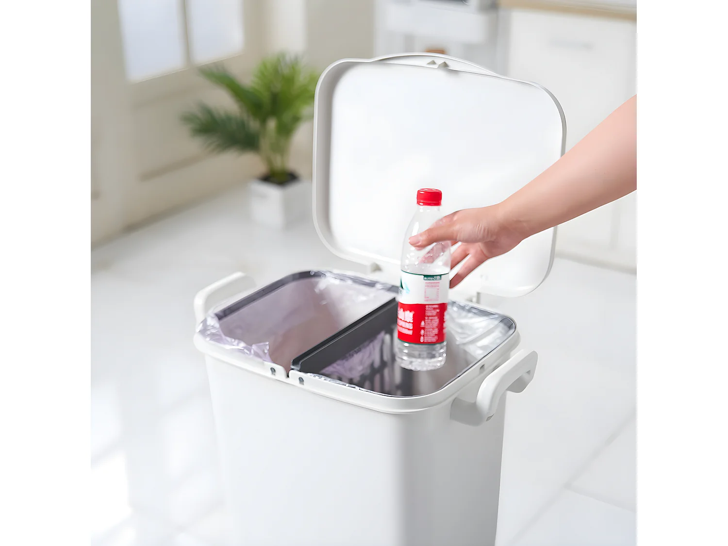 Poubelle de cuisine tri sélectif VALORIS Blanc Plastique 45L