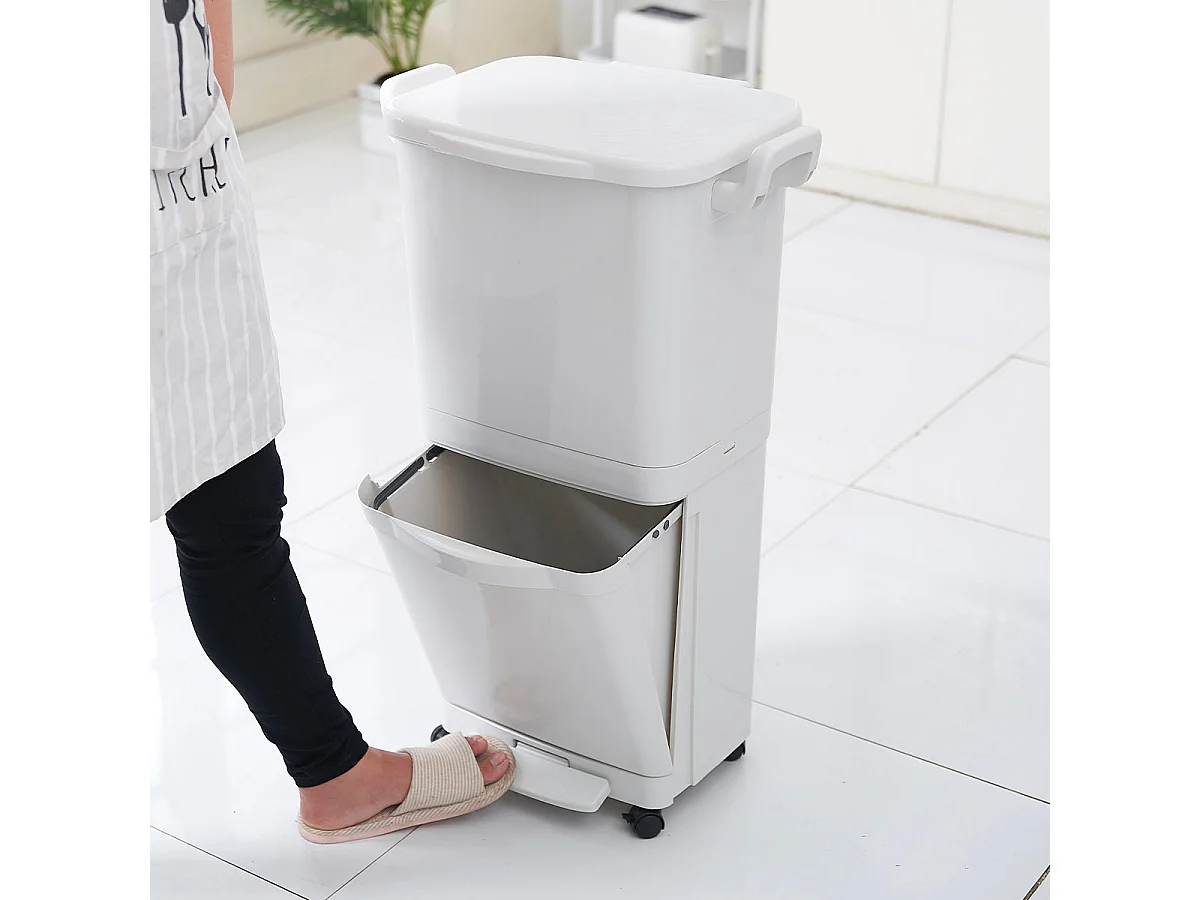 Poubelle de cuisine tri sélectif VALORIS Blanc Plastique 45L