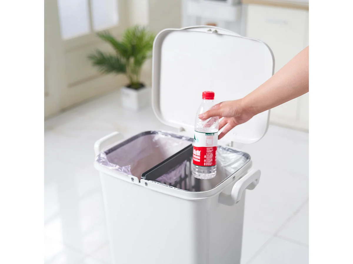 Poubelle de cuisine tri sélectif VALORIS Blanc Plastique 45L