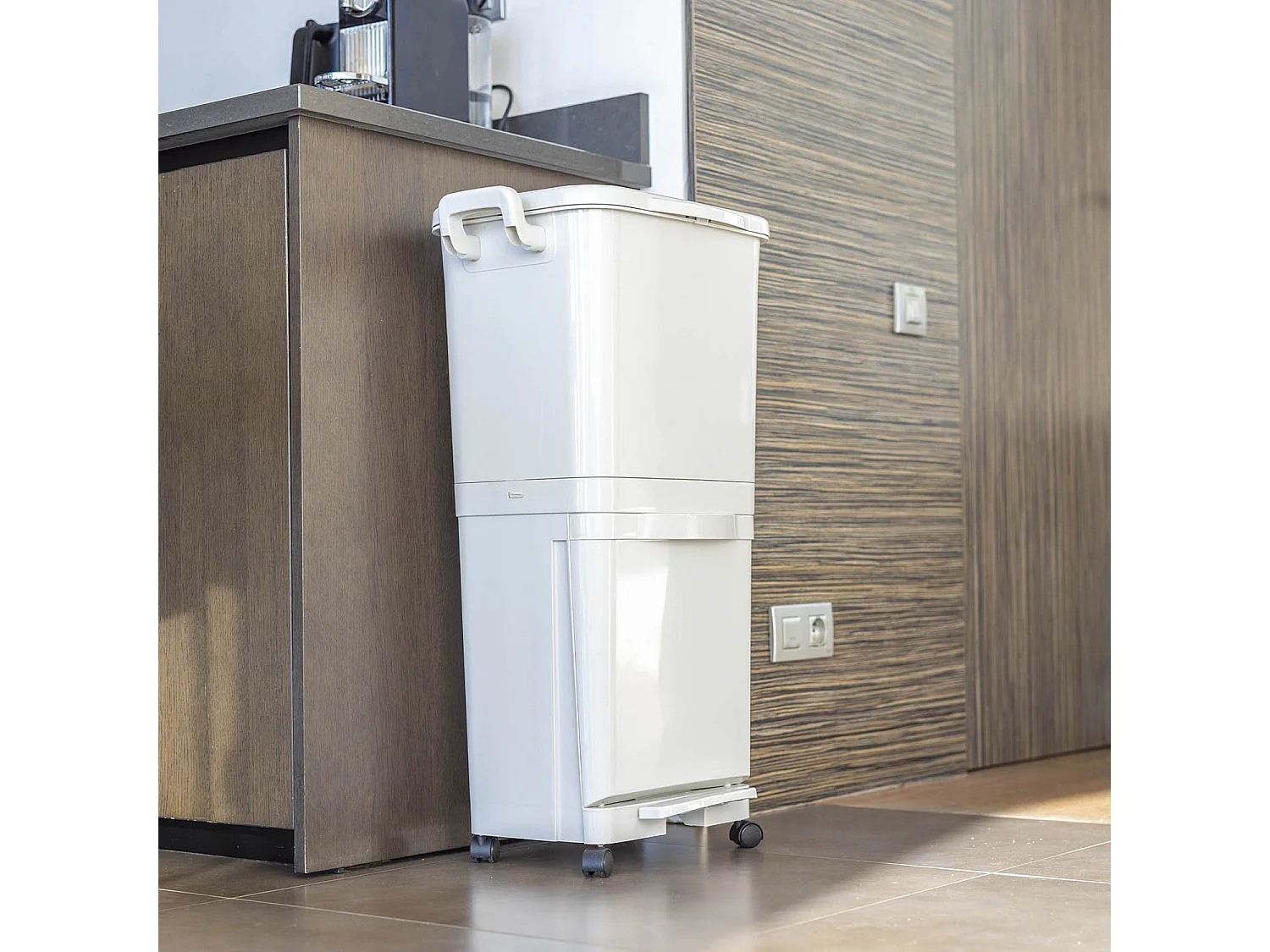 Poubelle de cuisine tri sélectif VALORIS Blanc Plastique 45L