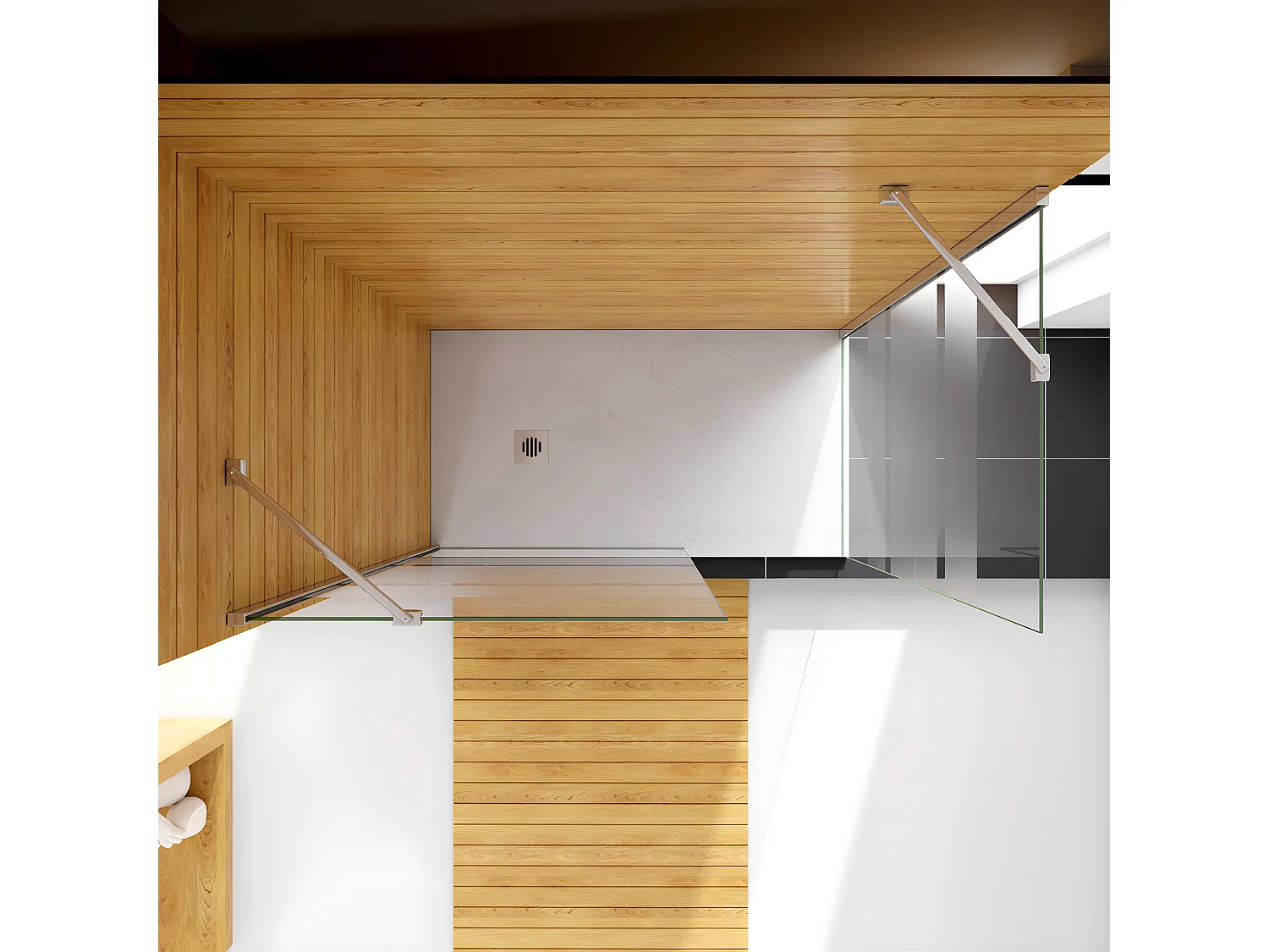 Box Doccia Angolare da Doppio Walk In (60+60)x190cm in Vetro Temperato 6 mm Anticalcare Multi Fasce Satinate 2 Barre Stabilizzatrici 45cm Cromo Lucido