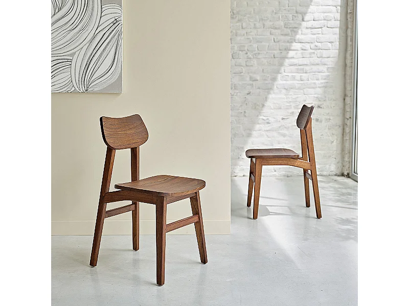 Lot de 2 chaises en mindi massif finition noyer