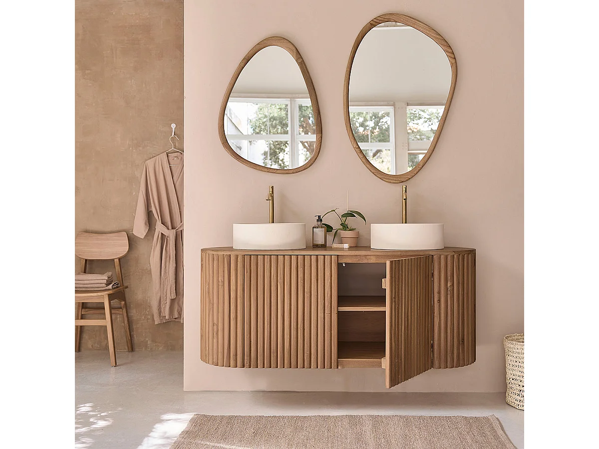 Mobile da bagno sospeso in legno massello di teak cm