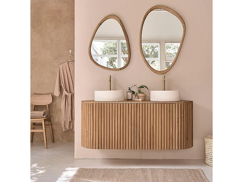 Mueble de baño flotante de madera de teca maciza de 140 cm