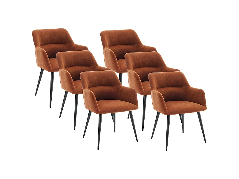 Zestaw 6 krzeseł z podłokietnikami z tkaniny i czarnego metalu - Terakota - HEKA