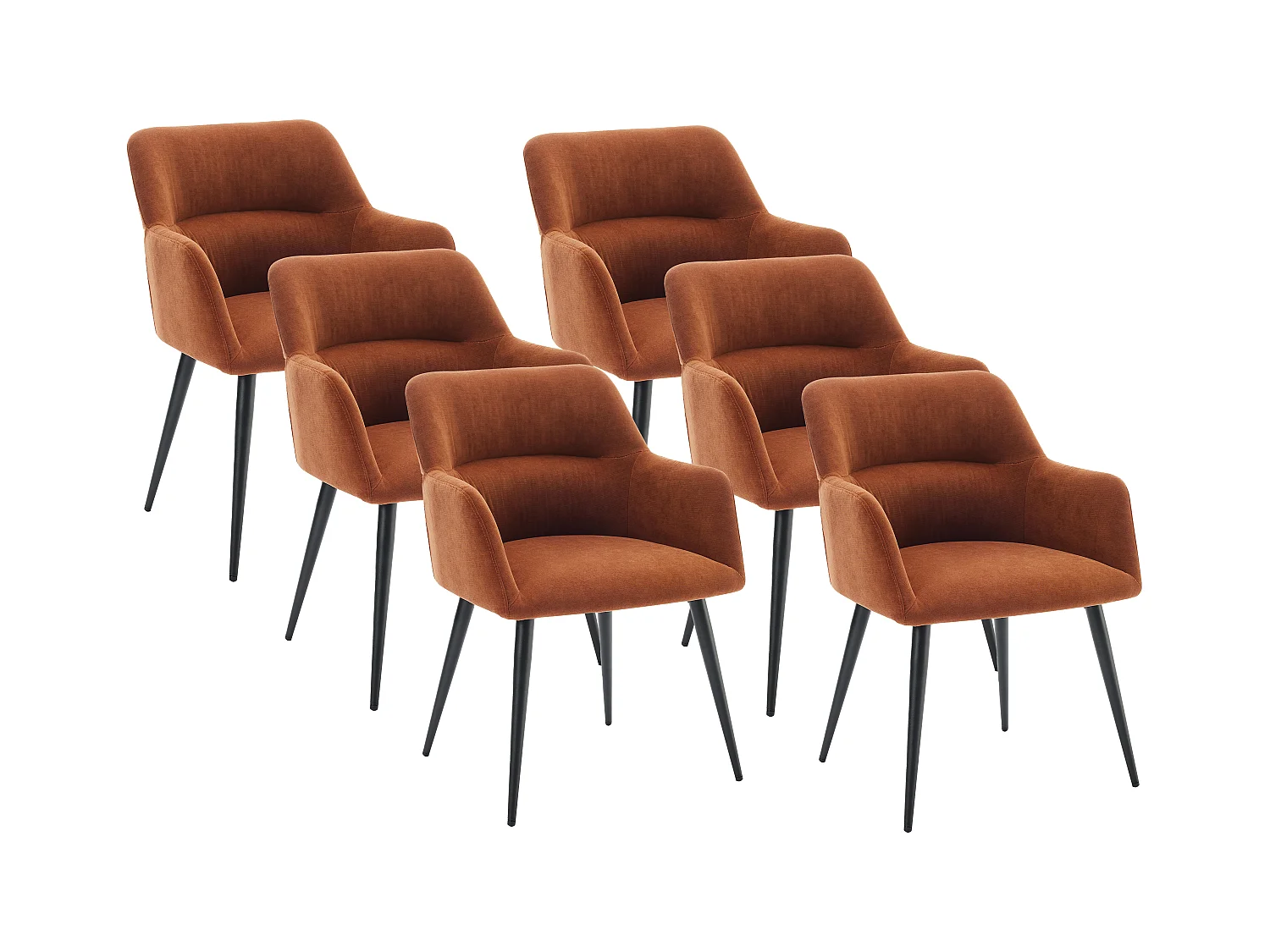 Set van 6 stoelen met armleuningen van stof en zwart metaal - Terracotta - HEKA