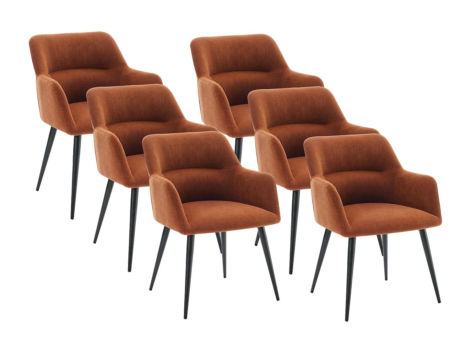 Sedia con braccioli in Tessuto e Metallo Nero Terracotta - Lotto di 6 - HEKA