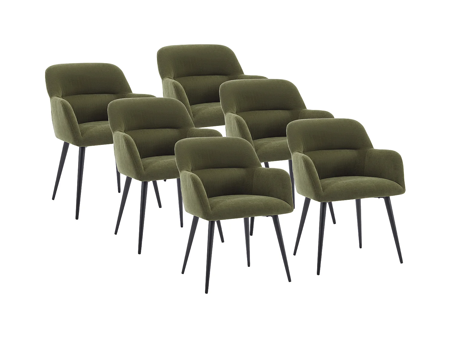 Set van 6 stoelen met armleuningen van stof en zwart metaal - Groen - HEKA