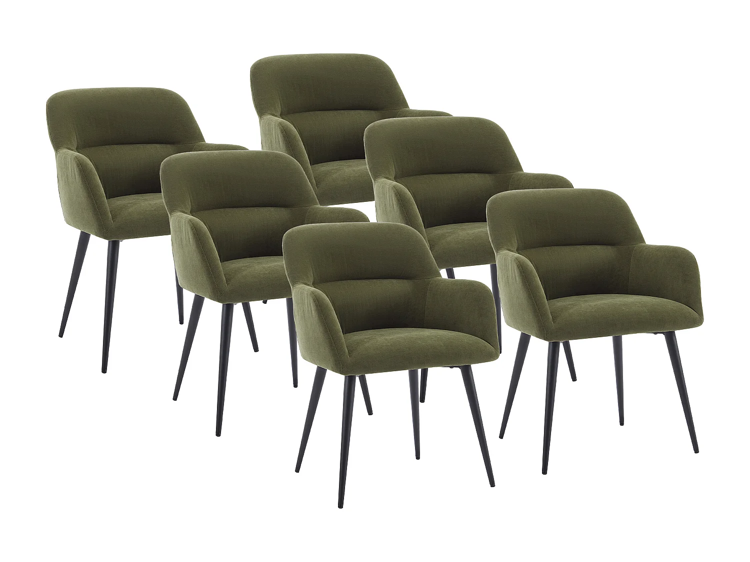 Conjunto de 6 cadeiras com apoios de braço em tecido e metal preto cor verde - HEKA