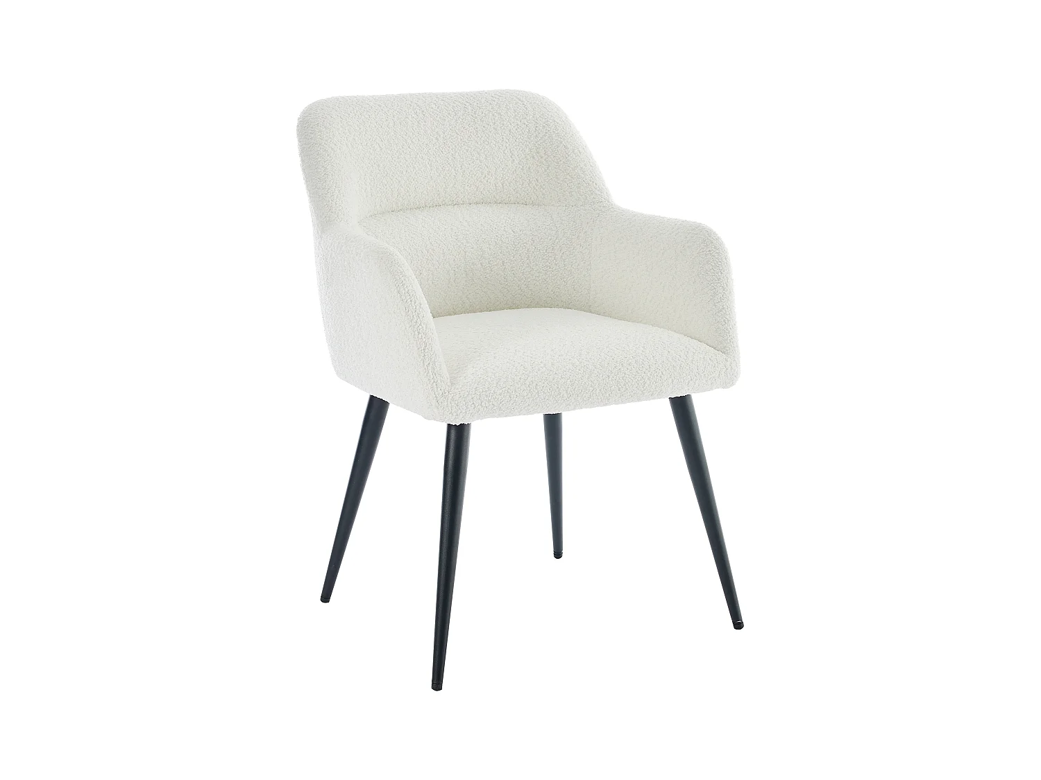 Lot de 6 chaises avec accoudoirs en tissu bouclette et métal noir - Blanc - HEKA