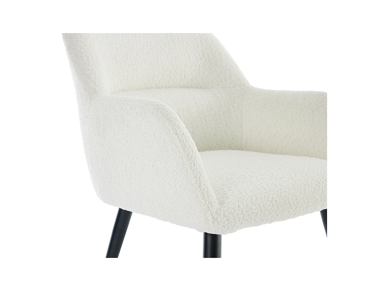 Lot de 6 chaises avec accoudoirs en tissu bouclette et métal noir - Blanc - HEKA