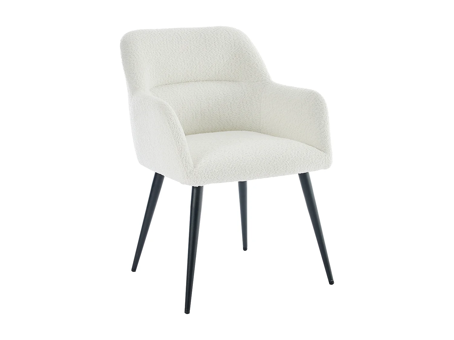 Lot de 6 chaises avec accoudoirs en tissu bouclette et métal noir - Blanc - HEKA