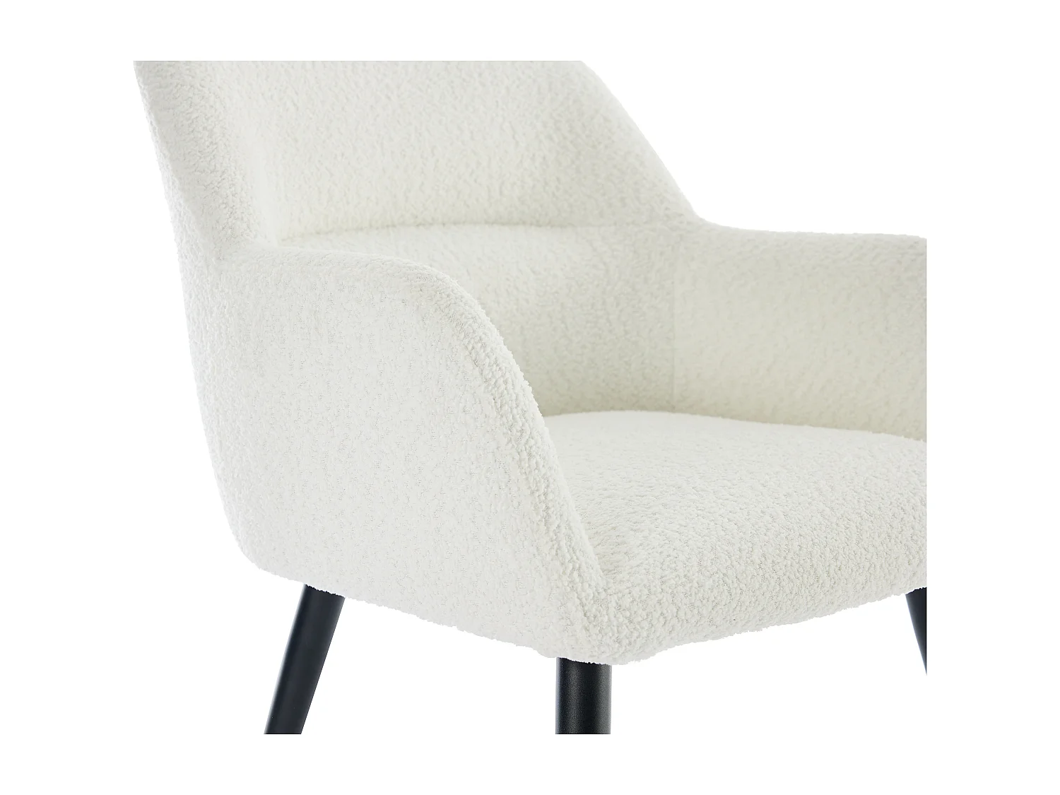 Lot de 6 chaises avec accoudoirs en tissu bouclette et métal noir - Blanc - HEKA