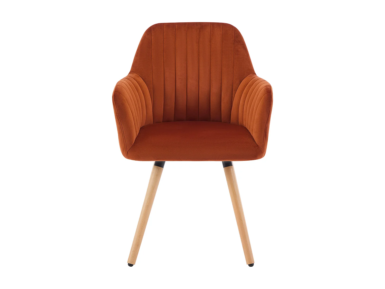 Lot de 2 chaises avec accoudoirs en velours et pieds bois de hêtre - Terracotta - ELEANA