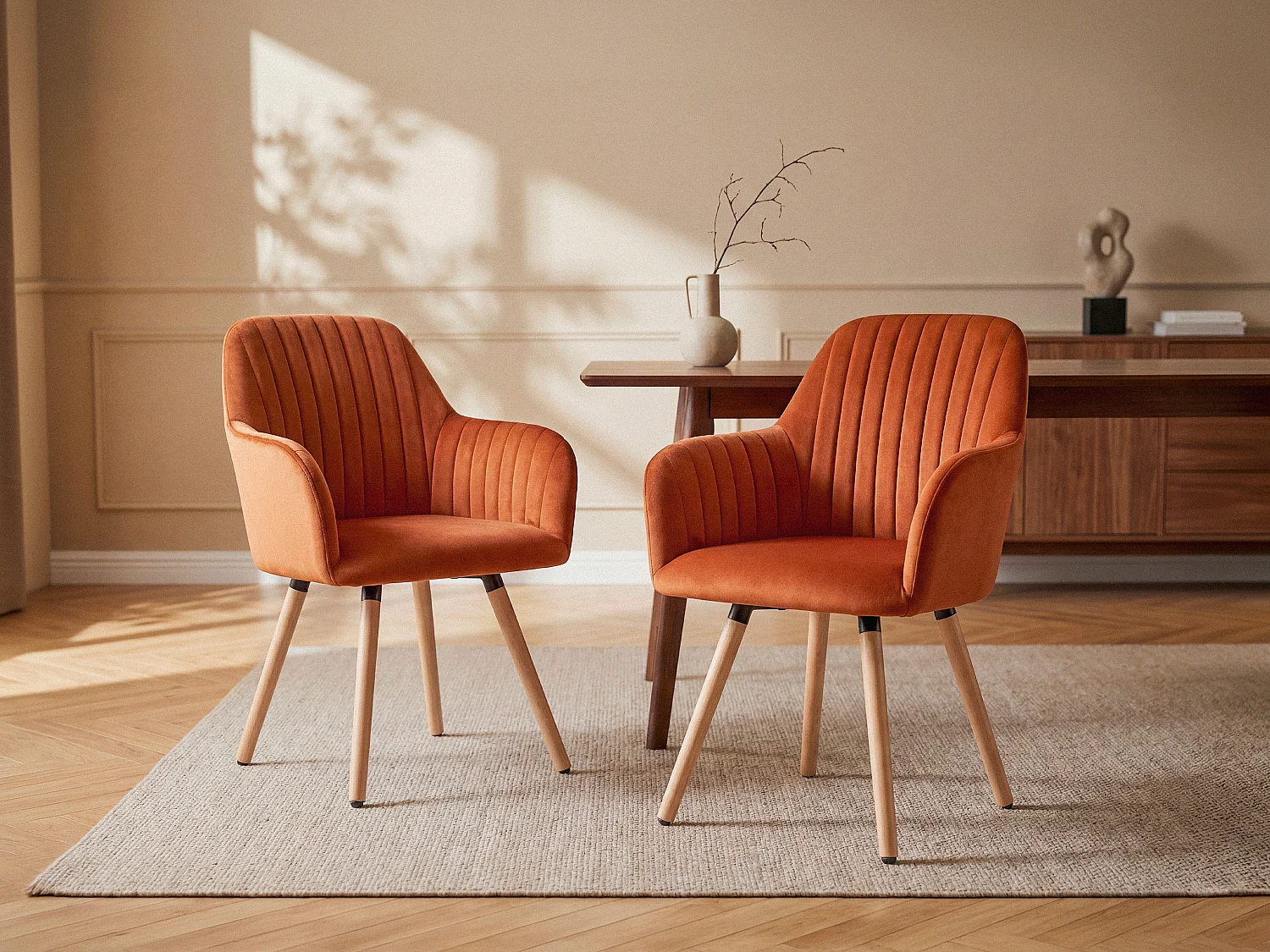 Sedia con braccioli in Velluto e Metallo effetto Legno Terracotta - Lotto di 2 - ELEANA