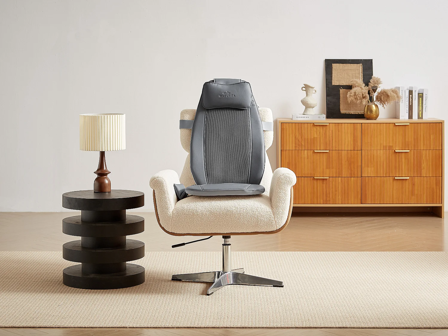 Sillón de masaje Shiatsu de piel sintética gris - APASIA