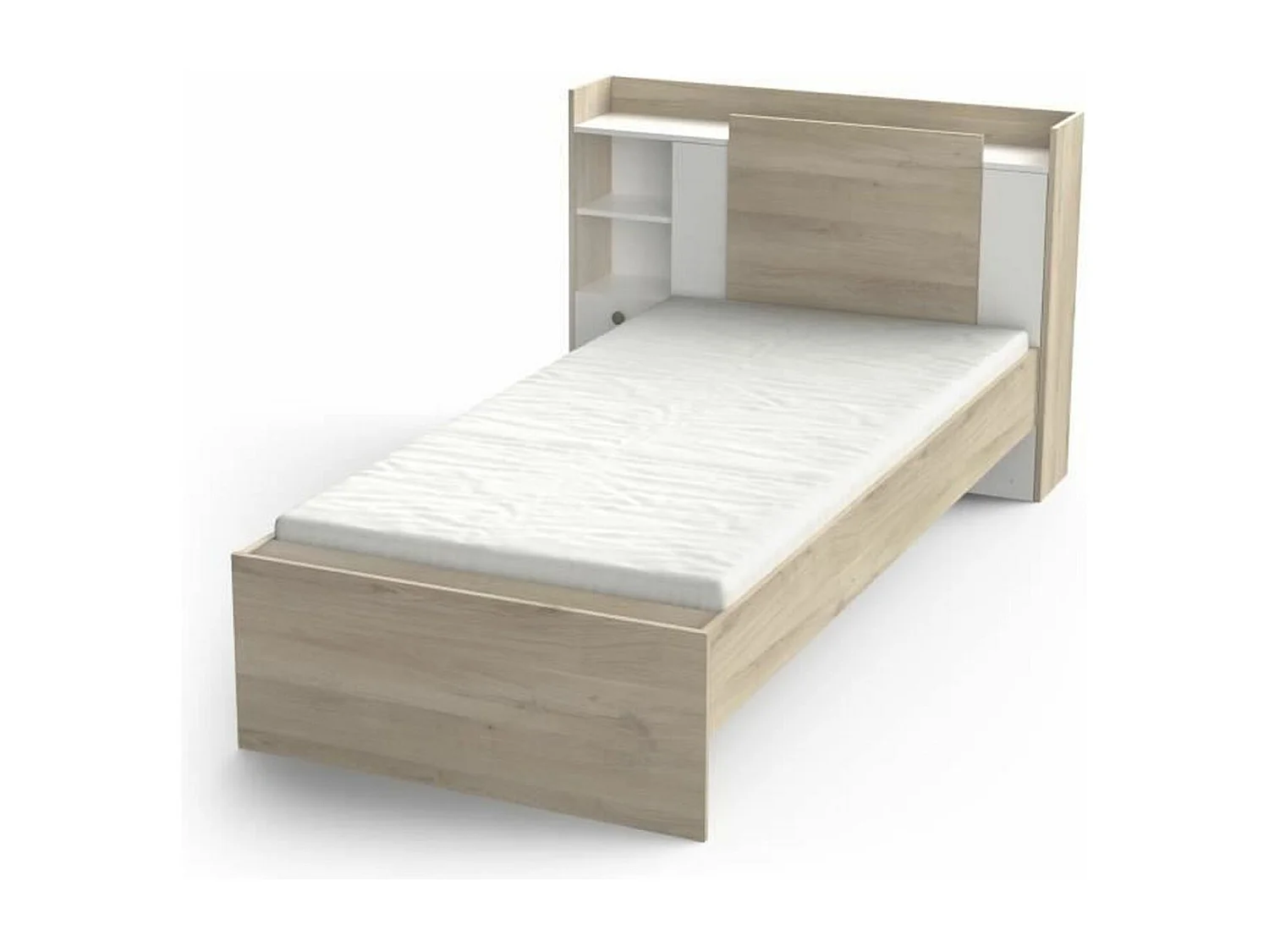 Lit en 90x190/200 cm 1 tiroir et 1 niche - L124,5 cm