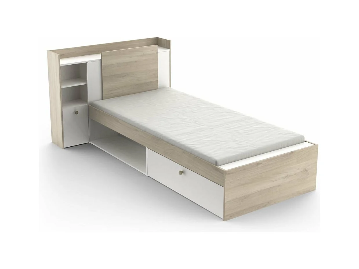 Lit en 90x190/200 cm 1 tiroir et 1 niche - L124,5 cm