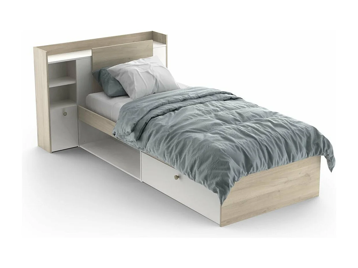 Bed van 90x190/200 cm met 1 lade en 1 vak - L124,5 cm