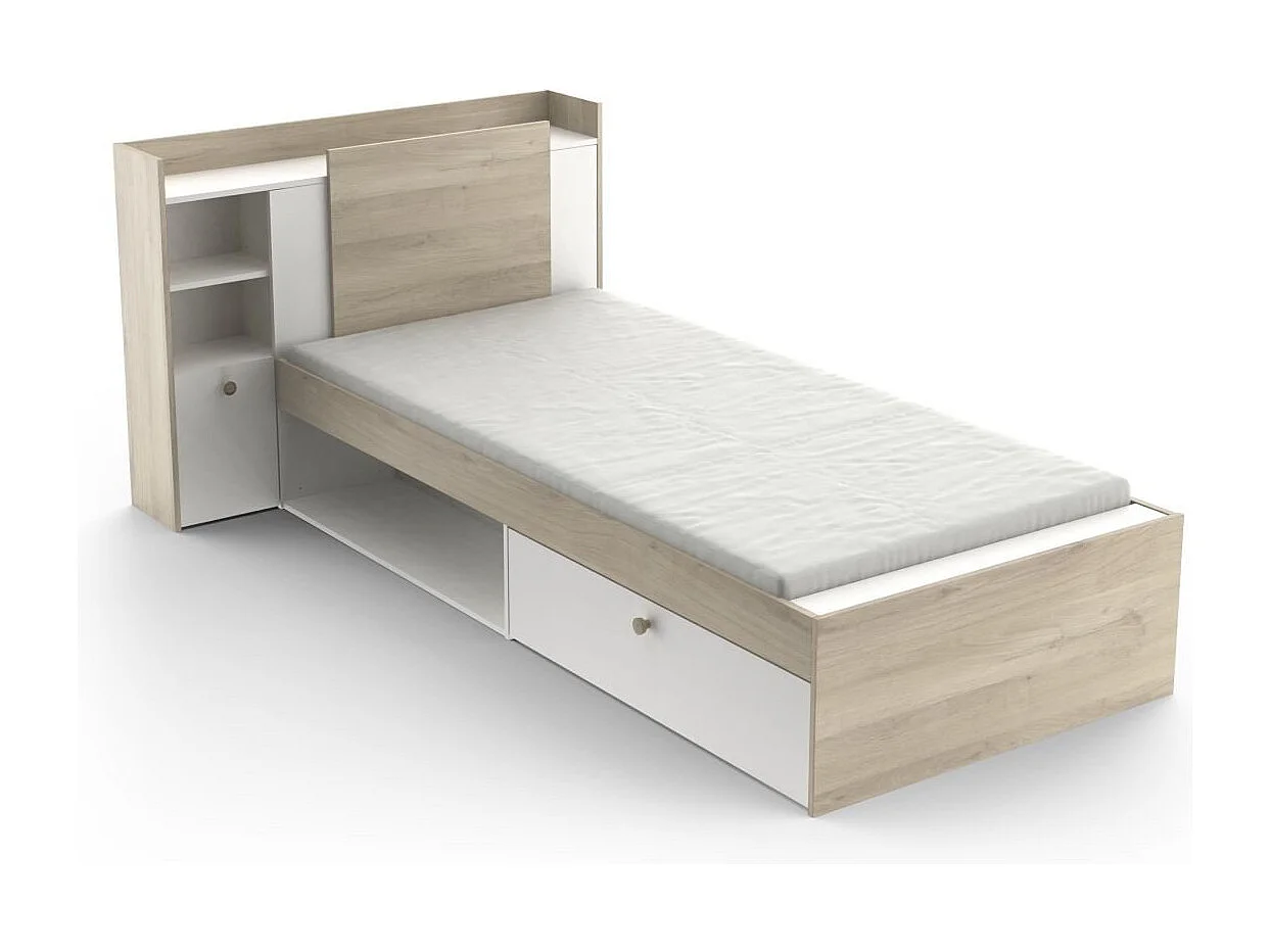 Letto 90x190/200 cm con 1 cassetto e 1 nicchia - L124,5 cm