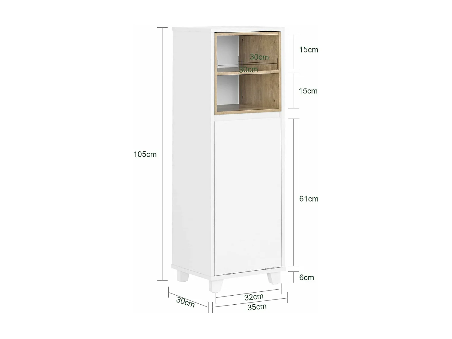 SoBuy BZR146-W Meuble Bas de Salle de Bain, Armoire de Rangement Salle de Bain, Placard WC Étroit avec 1 Panier à Linge