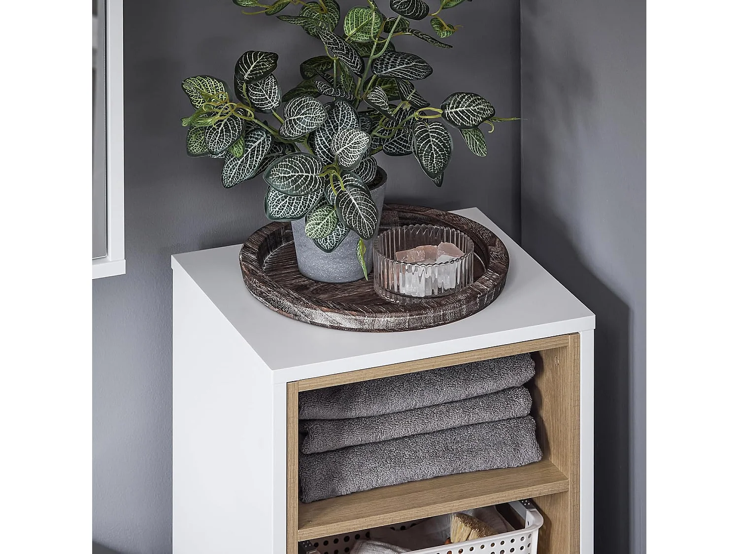 SoBuy BZR146-W Meuble Bas de Salle de Bain, Armoire de Rangement Salle de Bain, Placard WC Étroit avec 1 Panier à Linge