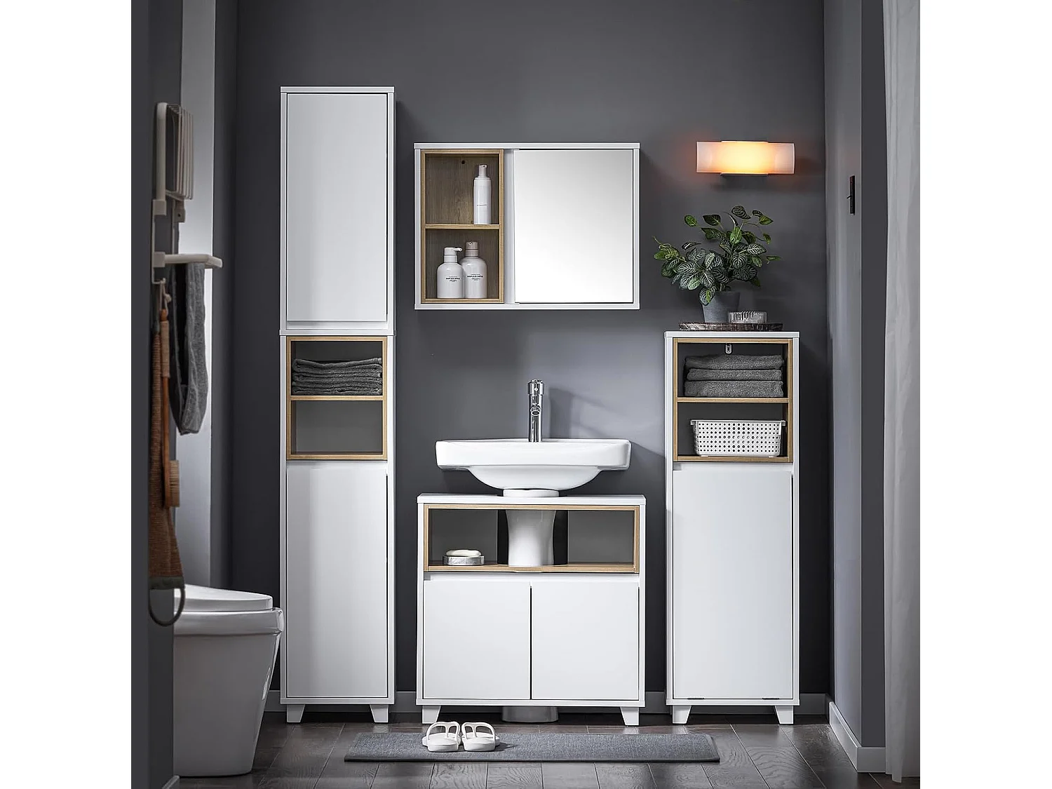 SoBuy Mobile a colonna bagno salvaspazio Mobile alto con 2 ante Mobile bagno stretto Bianco 30x30x170cm BZR147-W
