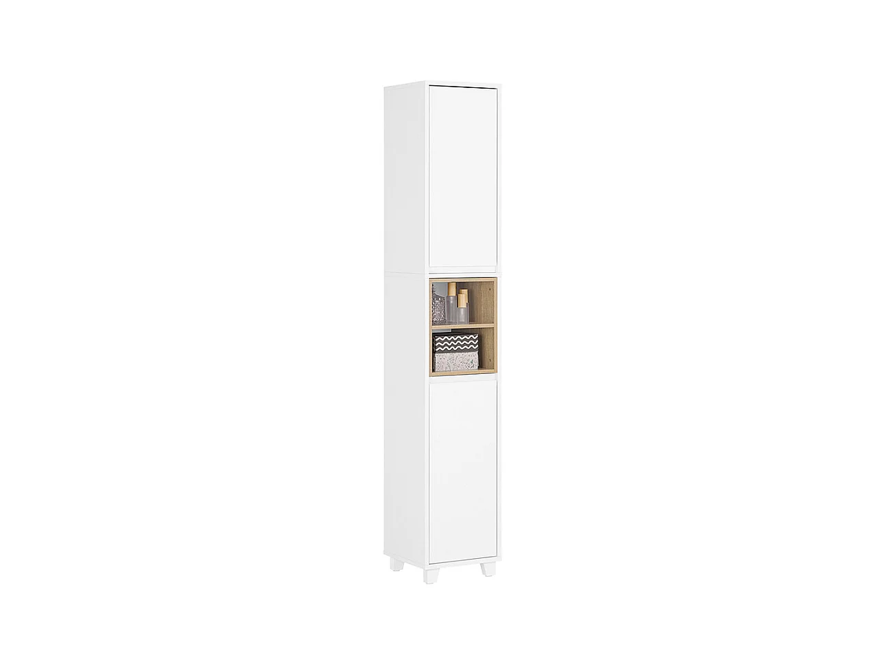 SoBuy BZR147-W Meuble Colonne Armoire de Salle de Bain Étagère Étroite Meuble de Rangement Salle de Bain avec 2 Portes et 2 Compartiments, 30 x 30 x 170 cm, Blanc