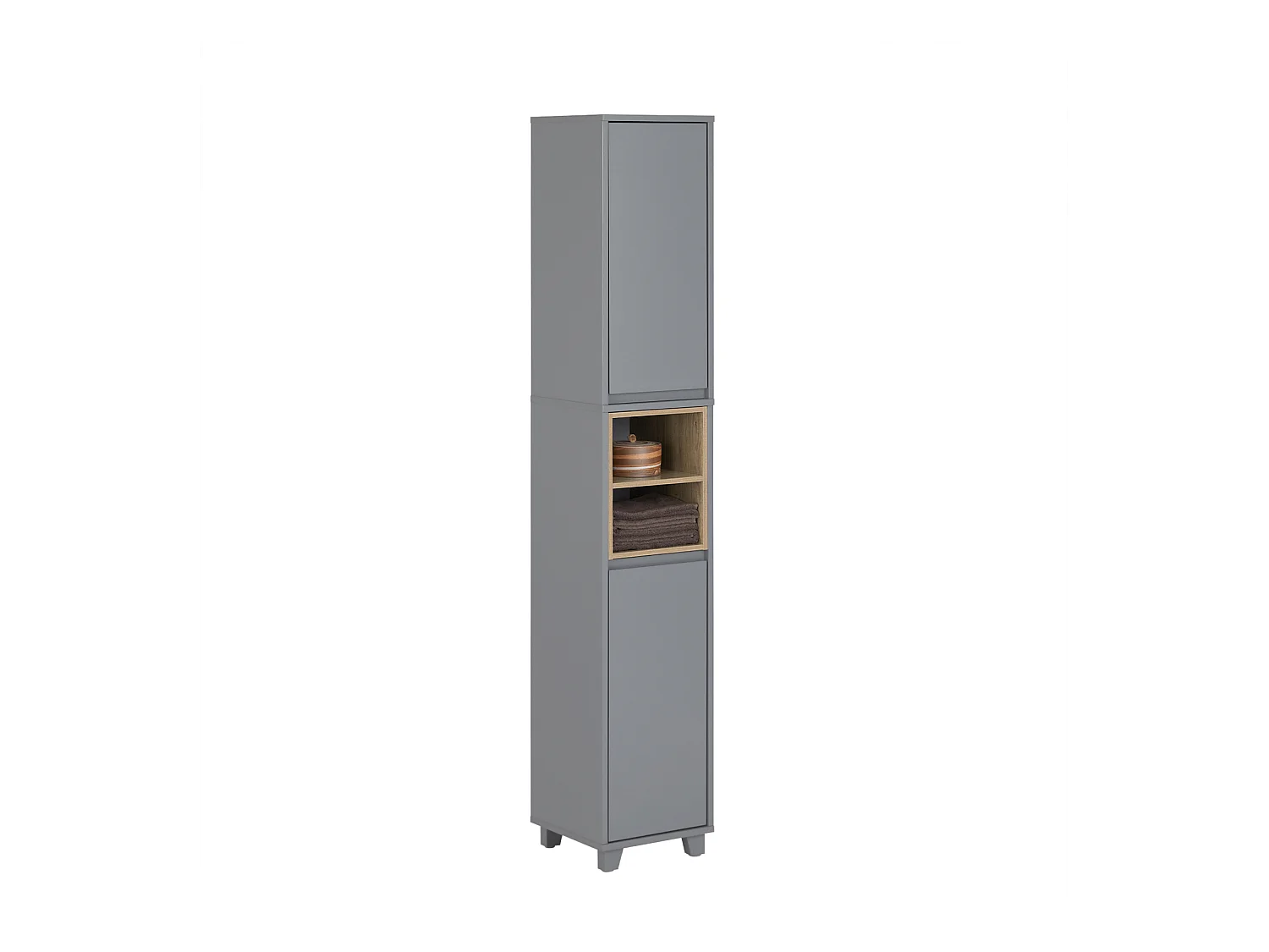 SoBuy BZR147-DG Meuble Colonne Armoire de Salle de Bain Étagère Étroite Meuble de Rangement Salle de Bain avec 2 Portes et 2 Compartiments, 30 x 30 x 170 cm, Gris