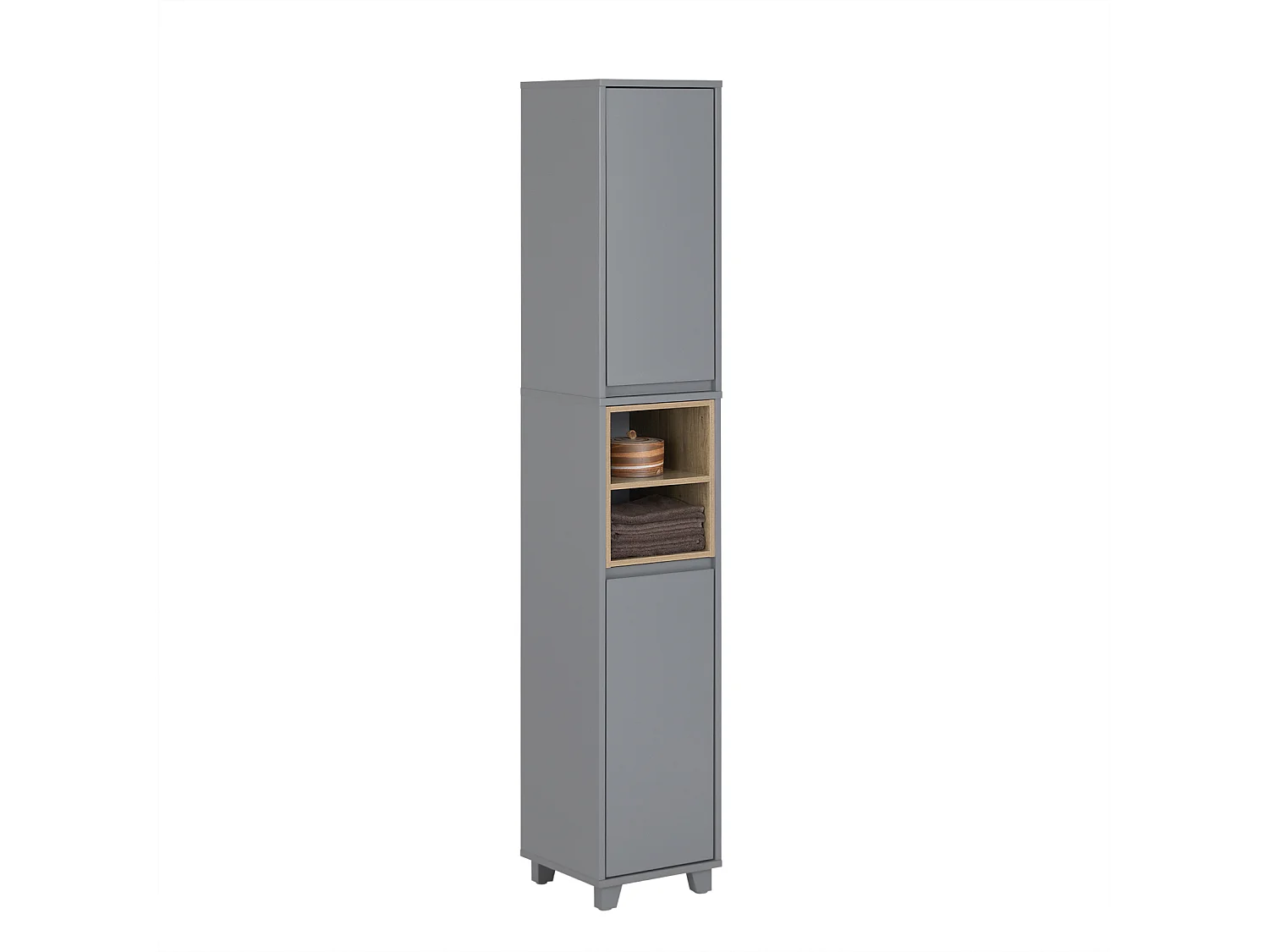 SoBuy BZR147-DG Meuble Colonne Armoire de Salle de Bain Étagère Étroite Meuble de Rangement Salle de Bain avec 2 Portes et 2 Compartiments, 30 x 30 x 170 cm, Gris