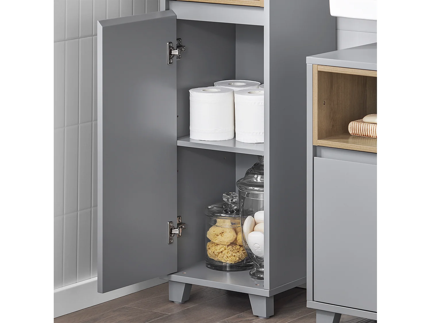 SoBuy BZR147-DG Meuble Colonne Armoire de Salle de Bain Étagère Étroite Meuble de Rangement Salle de Bain avec 2 Portes et 2 Compartiments, 30 x 30 x 170 cm, Gris