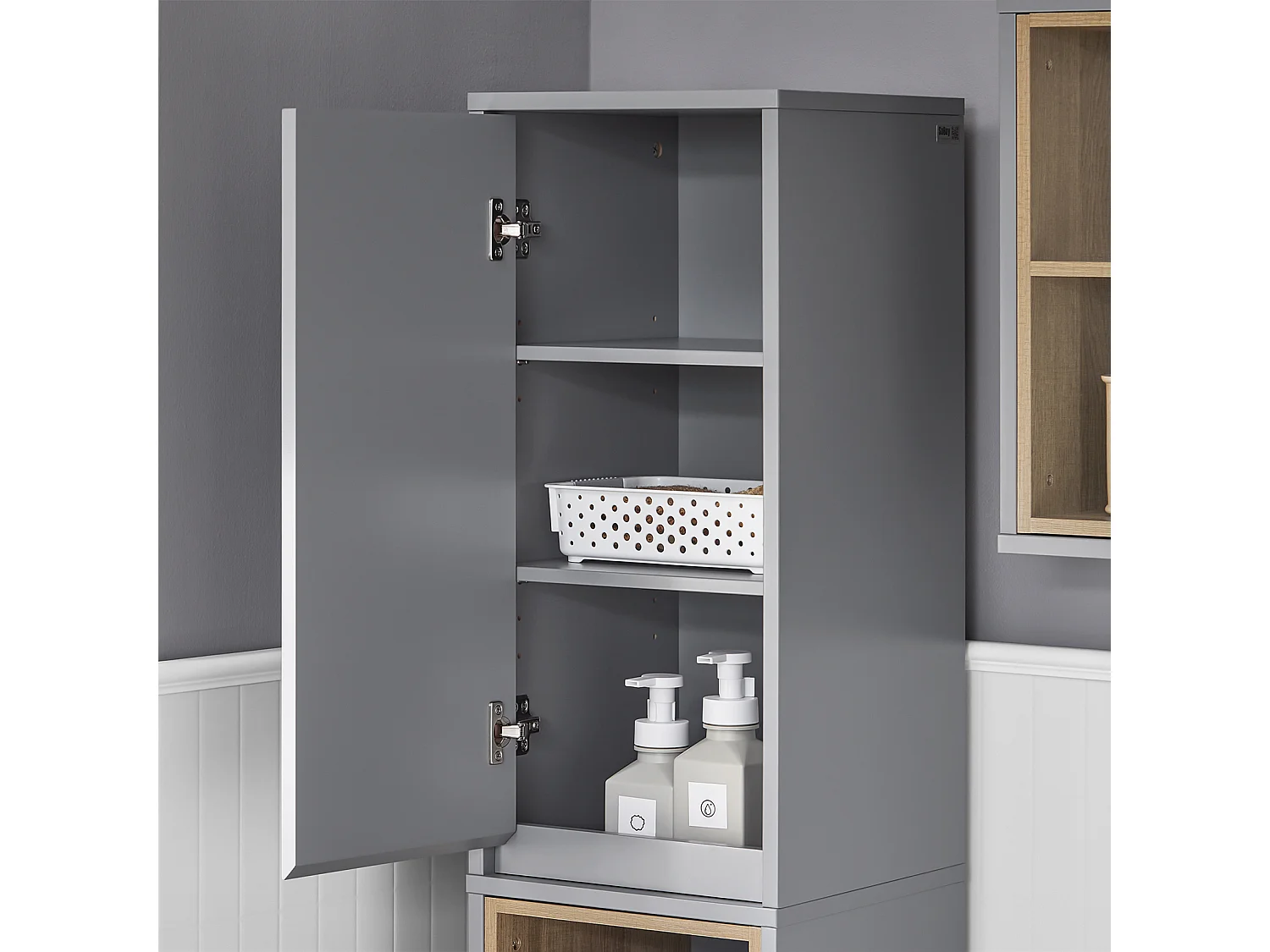 SoBuy BZR147-DG Meuble Colonne Armoire de Salle de Bain Étagère Étroite Meuble de Rangement Salle de Bain avec 2 Portes et 2 Compartiments, 30 x 30 x 170 cm, Gris