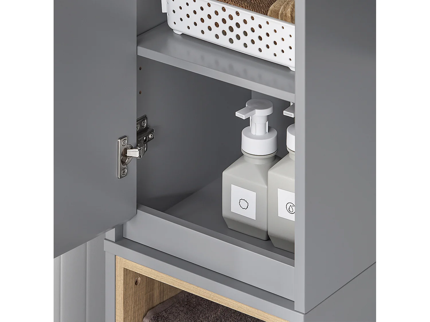 SoBuy BZR147-DG Meuble Colonne Armoire de Salle de Bain Étagère Étroite Meuble de Rangement Salle de Bain avec 2 Portes et 2 Compartiments, 30 x 30 x 170 cm, Gris