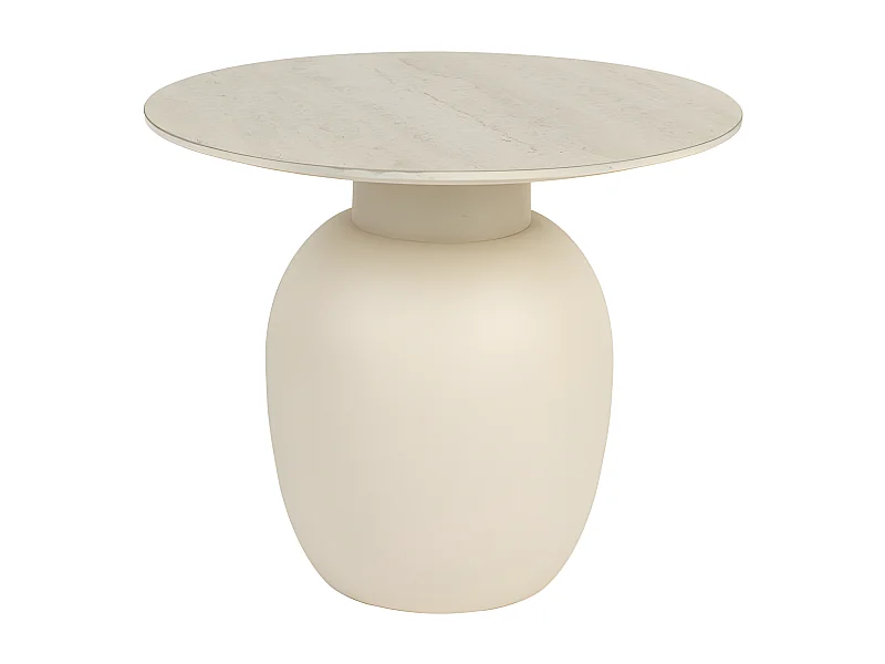 Karula - Table d'appoint ronde effet travertin ø50cm - Beige