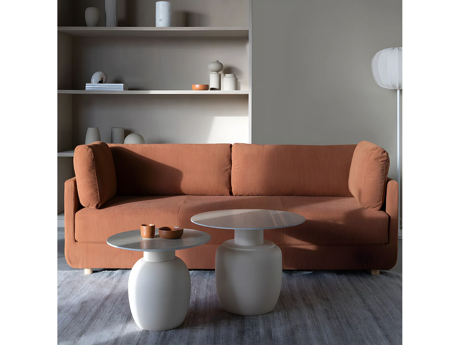 Karula - Table d'appoint ronde effet travertin ø50cm - Beige